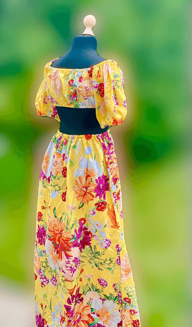 Robe Lisbon à motifs fleuris jaune