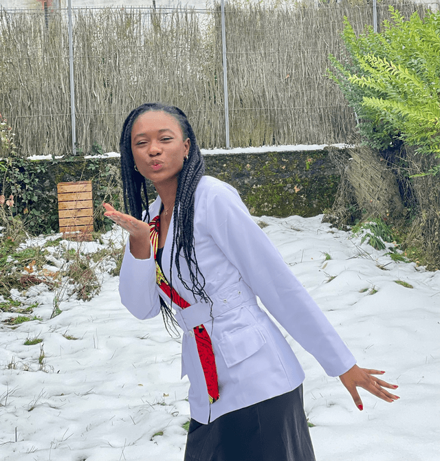 Blazer Solène couleur uni blanc + wax rouge