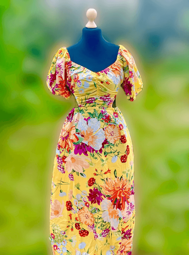 Robe Lisbon à motifs fleuris jaune