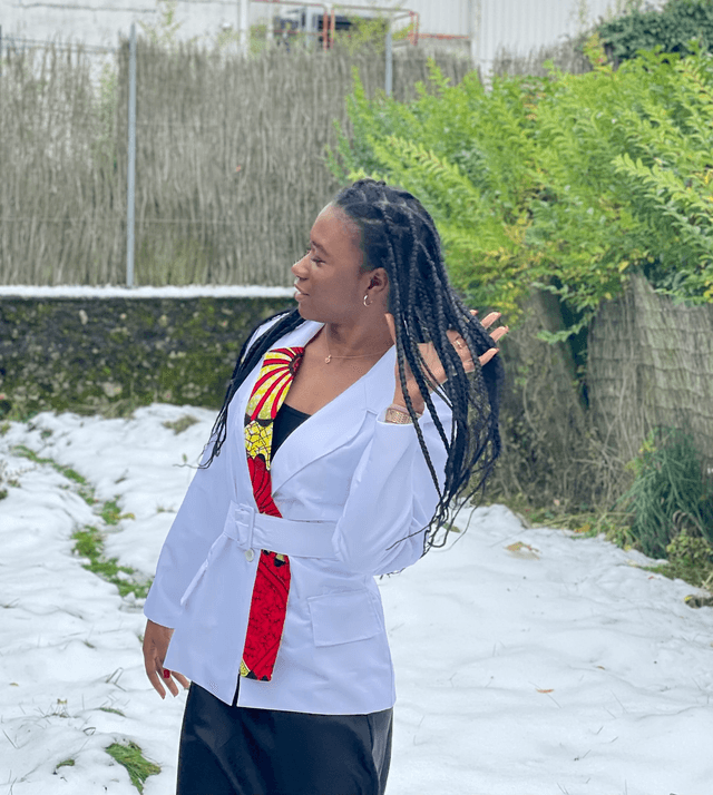 Blazer Solène couleur uni blanc + wax rouge