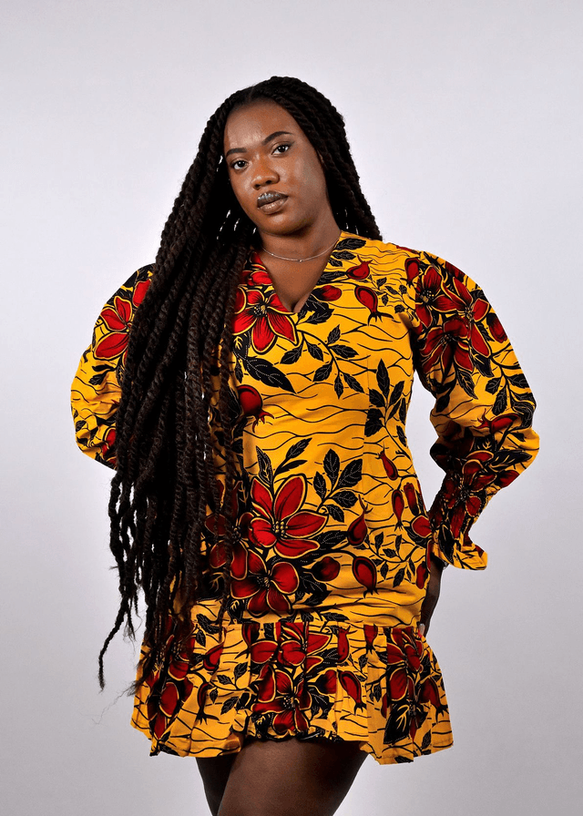Robe Emmanuelle jaune fleurie