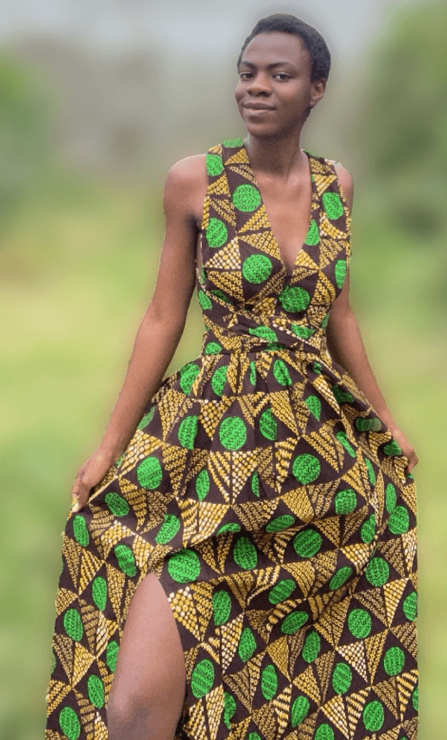 Robe Wax à longues bretelles et motifs géométriques